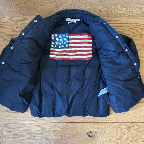 Y2K Tommy Hilfiger Jeans Navy Down Puffer Jacket Coat Mens Small Retro Patriotic - Picture 3 of 10